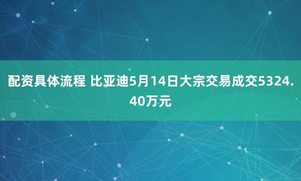 配资具体流程 比亚迪5月14日大宗交易成交5324.40万元